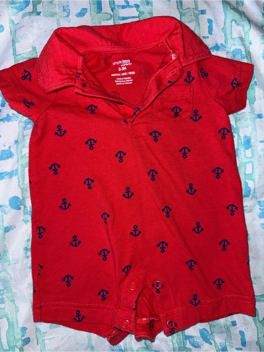 3 pk Red Anchor Short-Sleeve Baby Bodysuit
